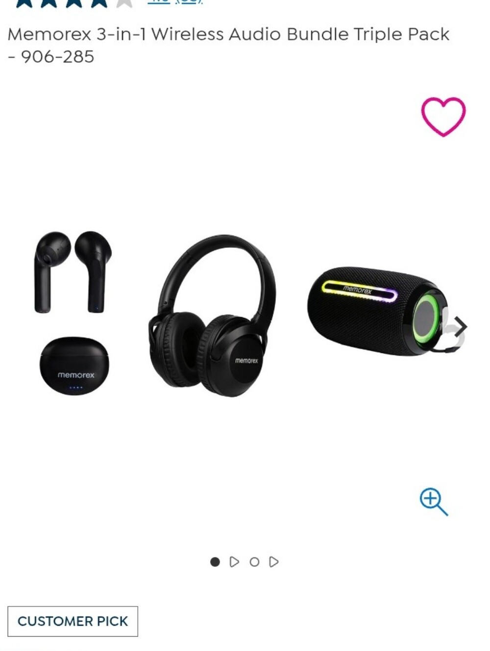 Memorex Black 3-in-1 Wireless Audio Bundle — Earbuds, Headphones & Speaker